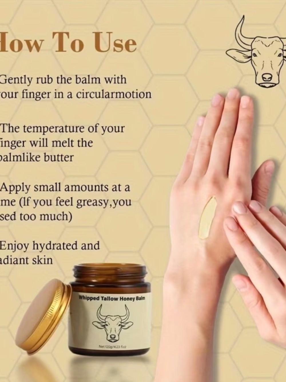 Whipped Tallow Honey Balm - Moisturizing Skin Balm (Cream) - Picture 3 of 6